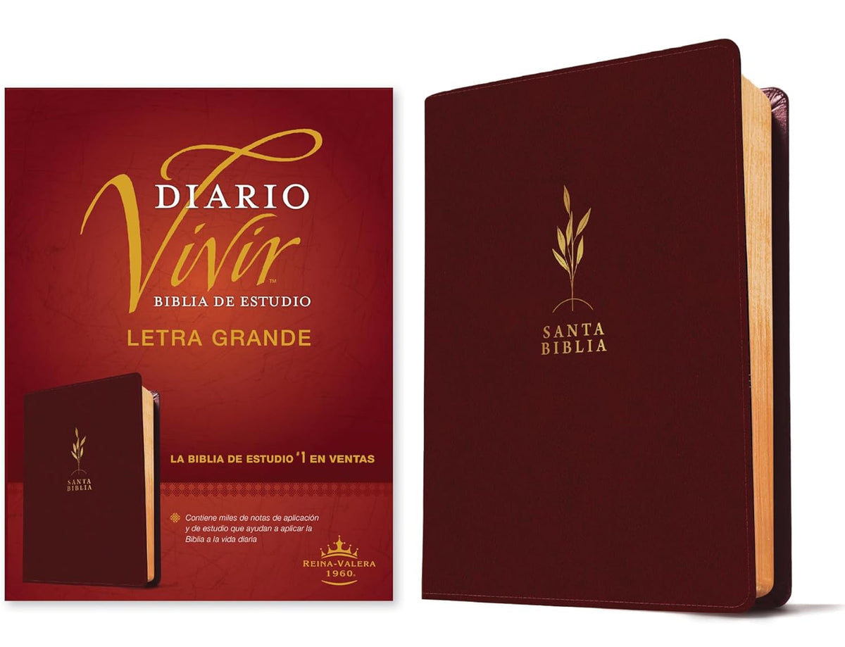 Biblia de estudio del diario vivir RVR60, letra grande, SentiPiel, Vino tinto