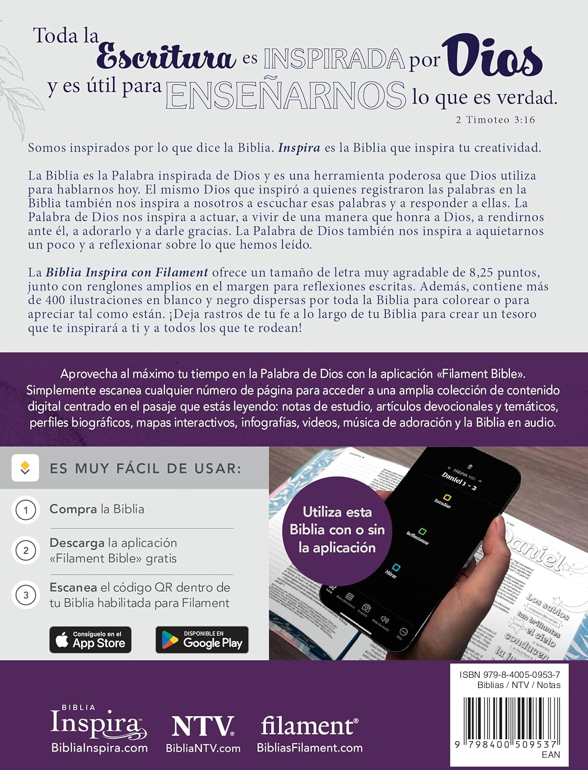 Biblia Inspira NTV con Filament,TAPA DU Lavanda