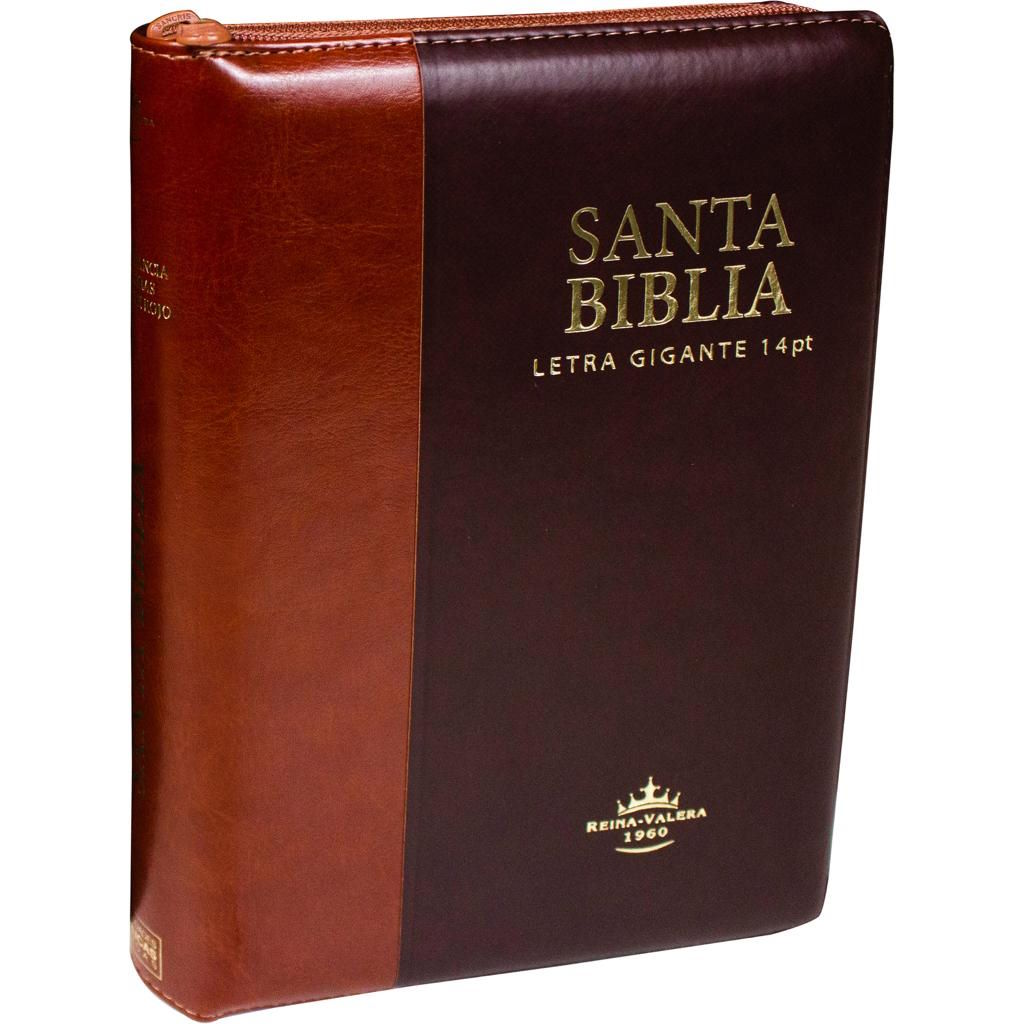 Biblia Reina Valera 1960 Letra Gigante 14 puntos cierre índice Tapa PU duotono marrón