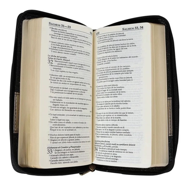 Biblia portátil Rvr1960 Cierre Negro brillante Hoja Fina