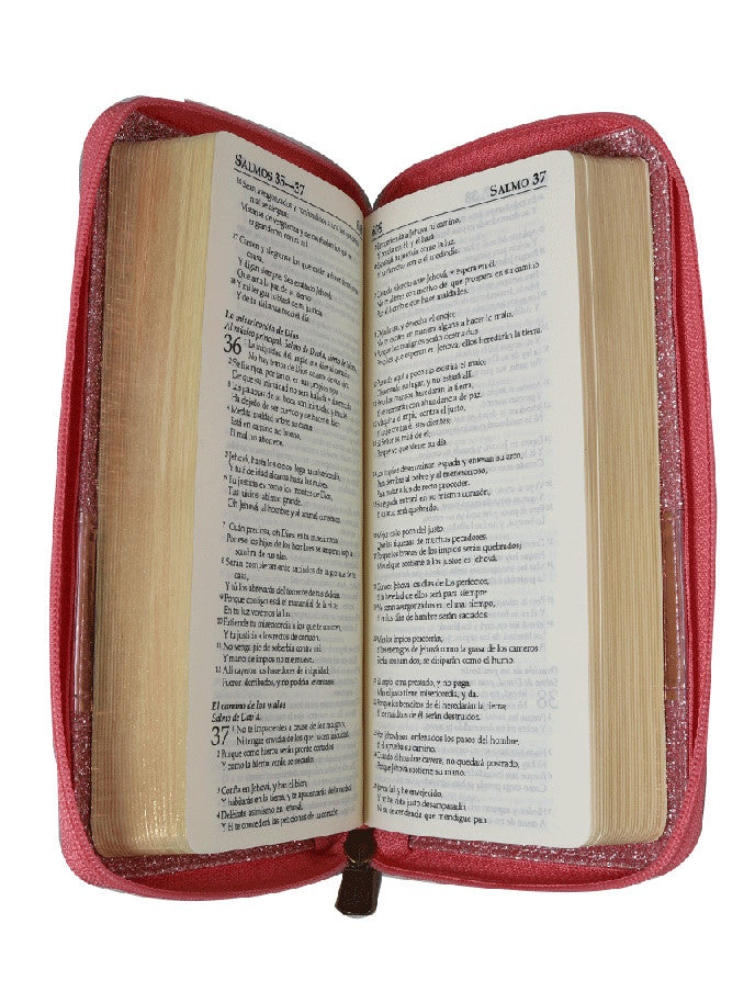 Biblia portátil Rvr1960 Cierre Rosa brillante Hoja Fina mujer