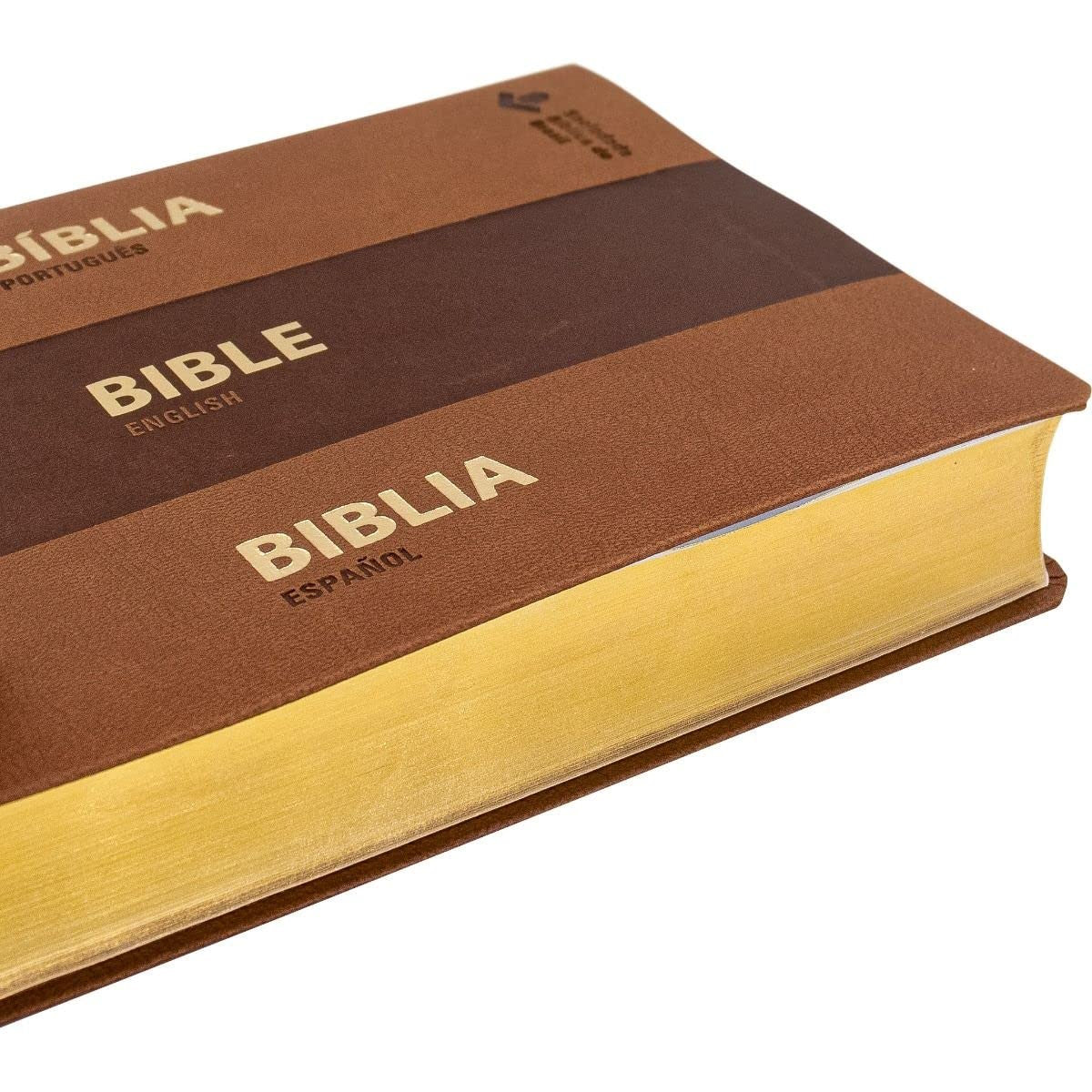 Biblia Trilíngue Portugués Inglés Español NAA ESV RVC Marrón Símil Piel