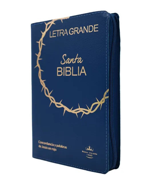 Bibila RVR1960 letra grande cierre índice azul