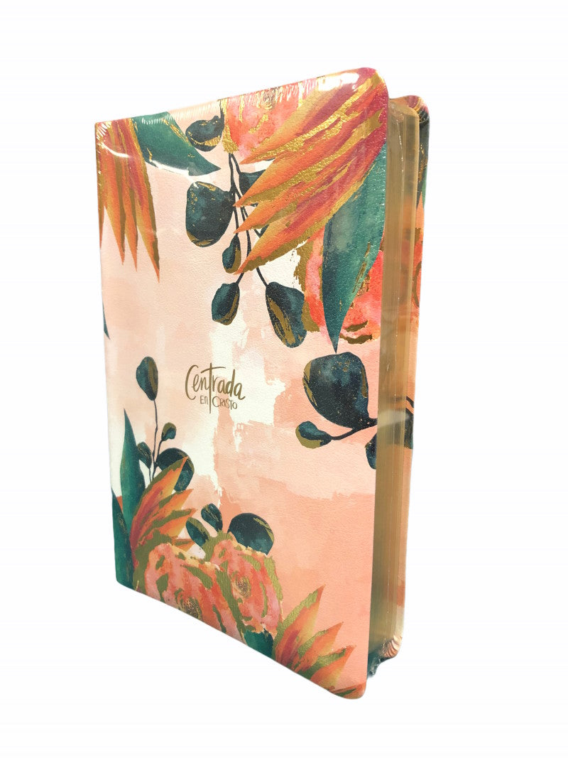 Biblia Devocional Reina Valera 1960 Centrada en Cristo floral, símil piel
