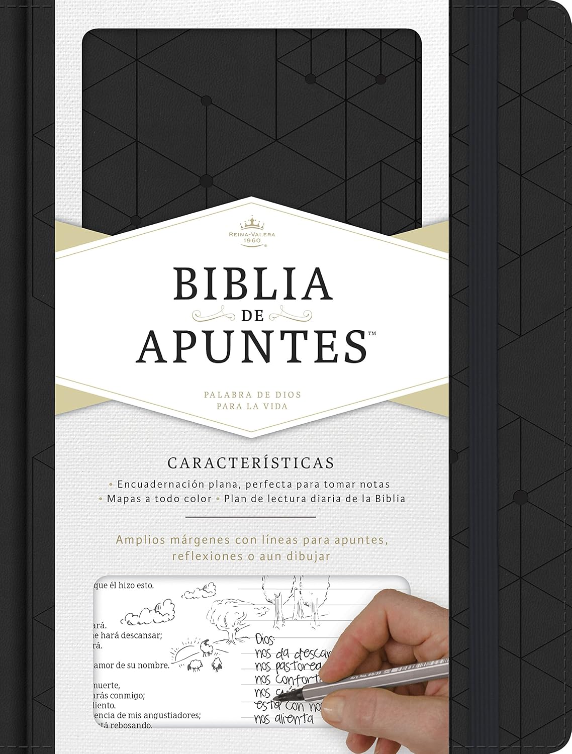 Biblia Reina Valera 1960 de apuntes negro, simil piel
