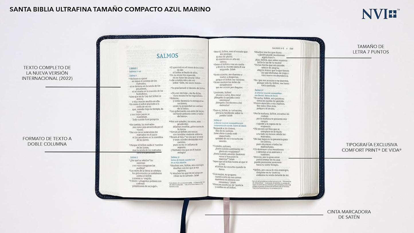 NVI, Santa Biblia, Revisión 2022, Ultrafina, Tamaño compacto, Leathersoft, Azul marino