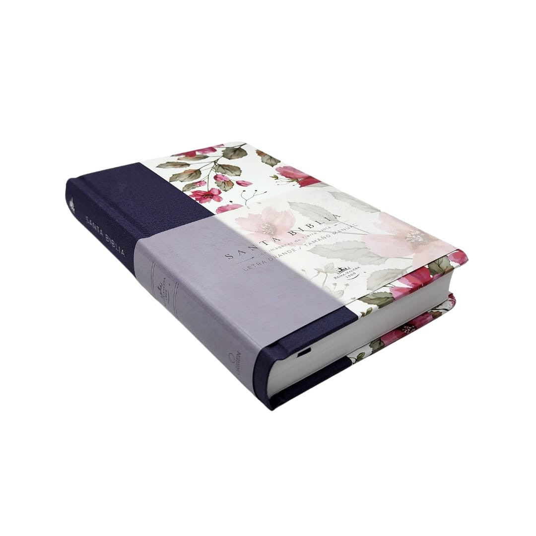 Biblia Reina Valera 1960 letra 10,5 puntos tapa dura flores - azul