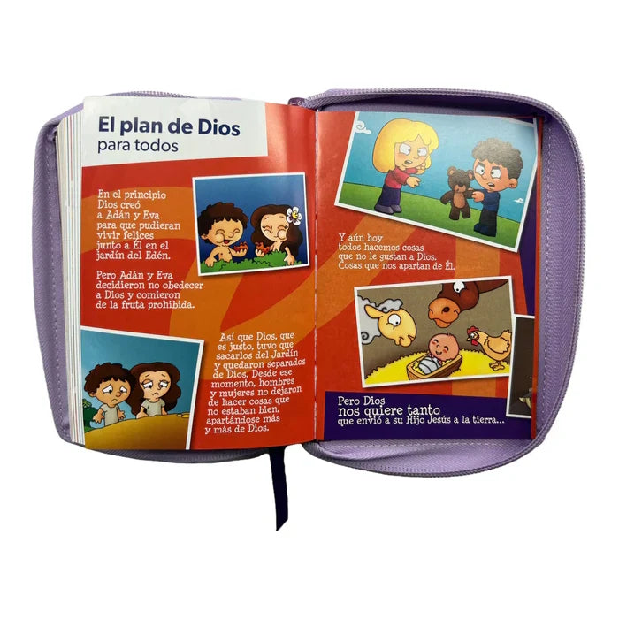 Biblia Reina Valera 1960 Mi Gran Viaje Lila Con Cierre niños ilustrada