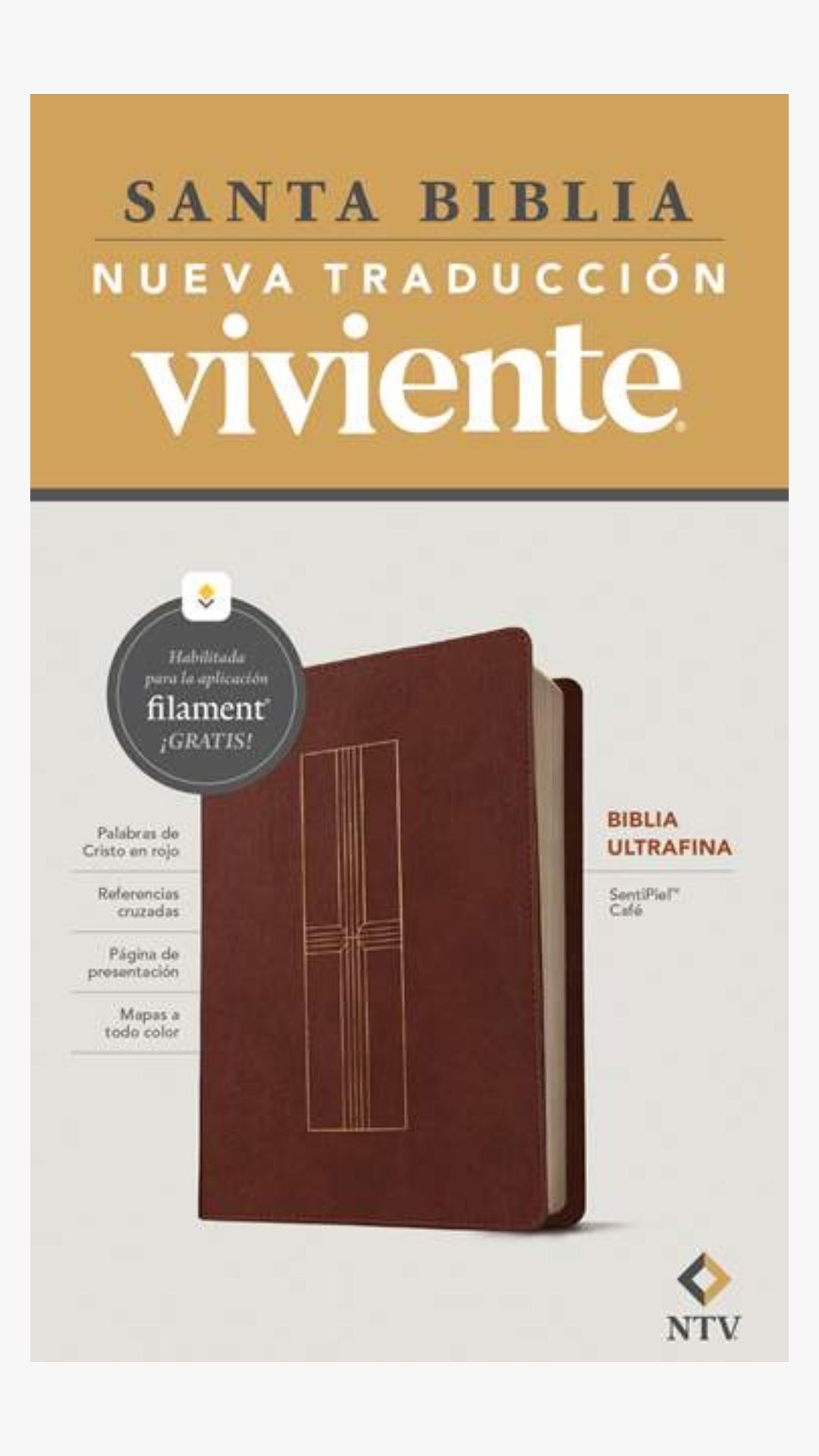 Biblia NTV con filament imitación piel café mediano