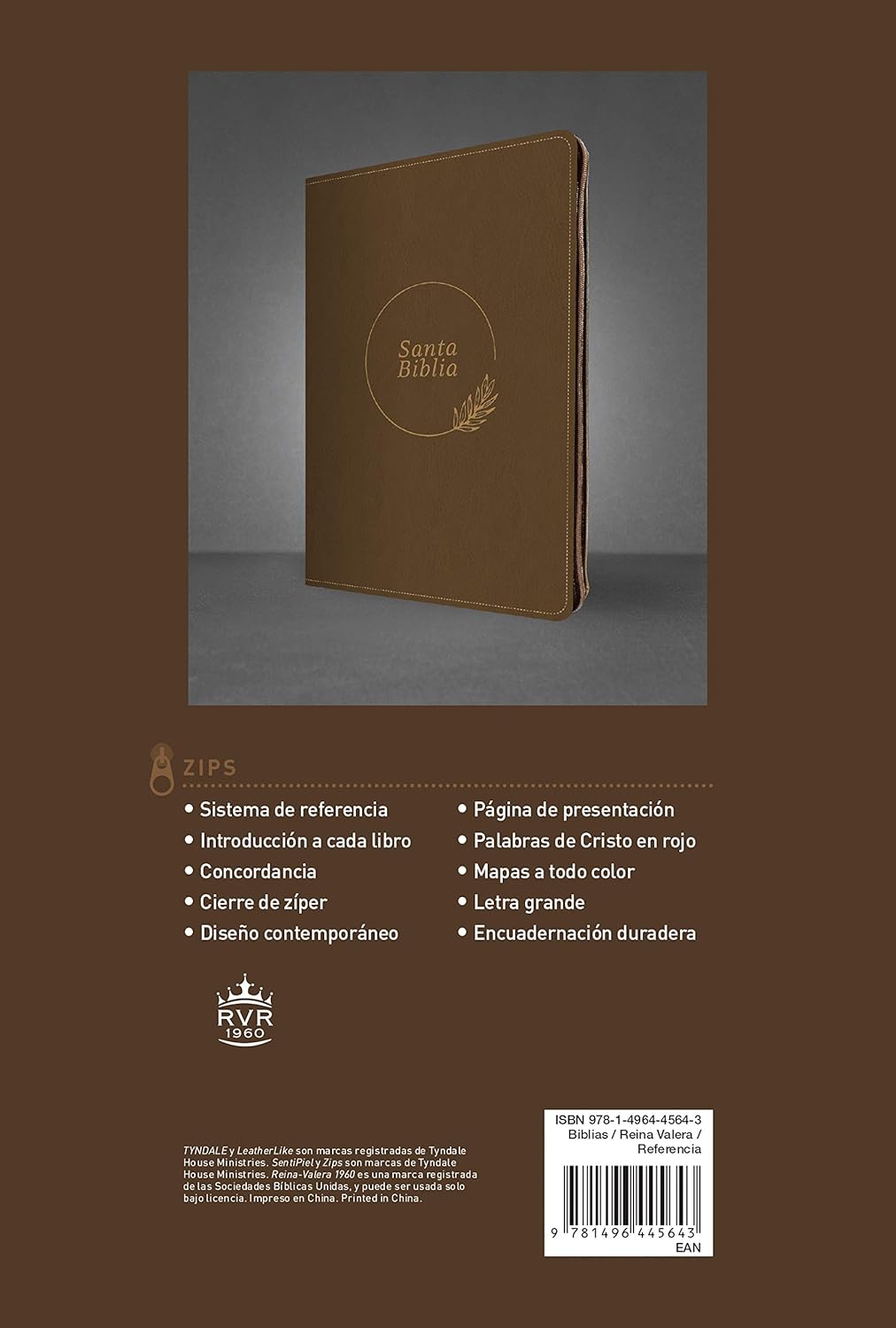 Santa Biblia RVR60, con cierre, referencias, letra mediana 9,5 (SentiPiel, Café, Letra Roja)