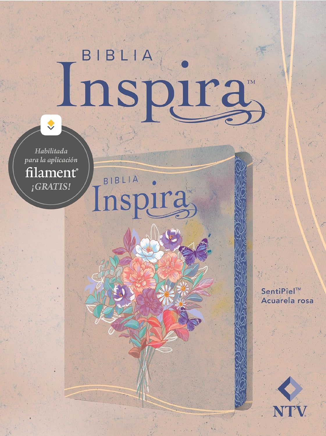 Biblia Inspira NTV con Filament (SentiPiel, Acuarela rosa)