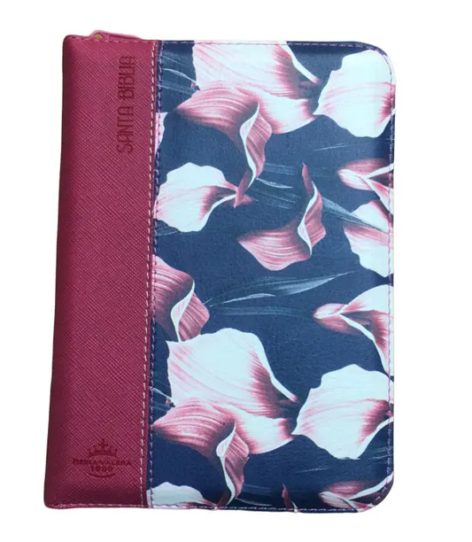 Biblia Reina Valera 1960 Compacta Letra Mediana 9 puntos  Imitación Piel Magenta Flores QR