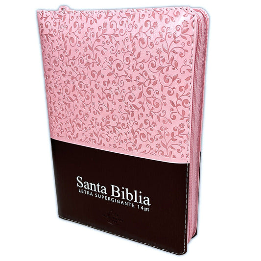 Biblia Reina Valera 1960 Letra Gigante 14 puntos cierre índice Tapa PU rosa café