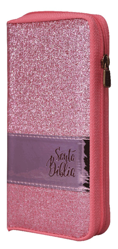 Biblia portátil Rvr1960 Cierre Rosa brillante Hoja Fina mujer