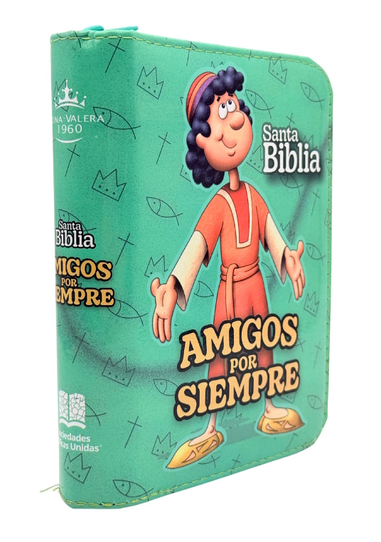 Biblia para niños Amigos por Siempre RVR 1960 Cierre Color Verde