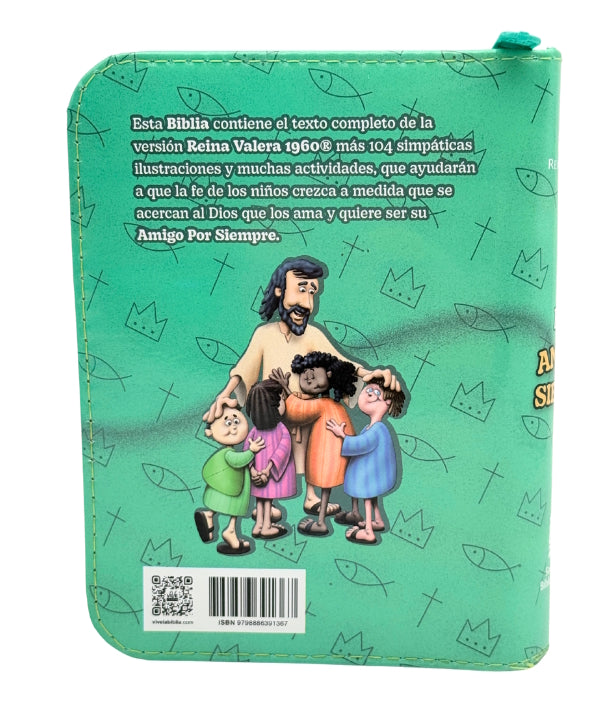 Biblia para niños Amigos por Siempre RVR 1960 Cierre Color Verde