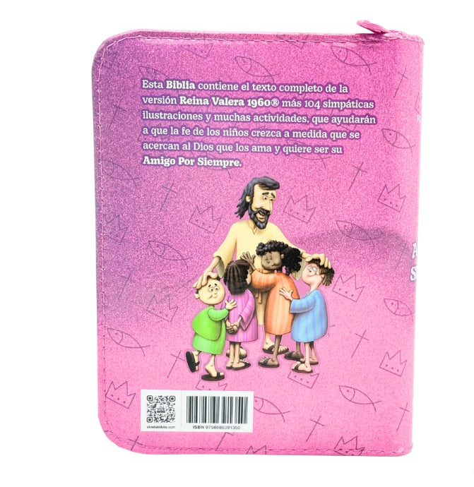 Biblia para niños Amigos por Siempre RVR 1960 Cierre Color Rosa