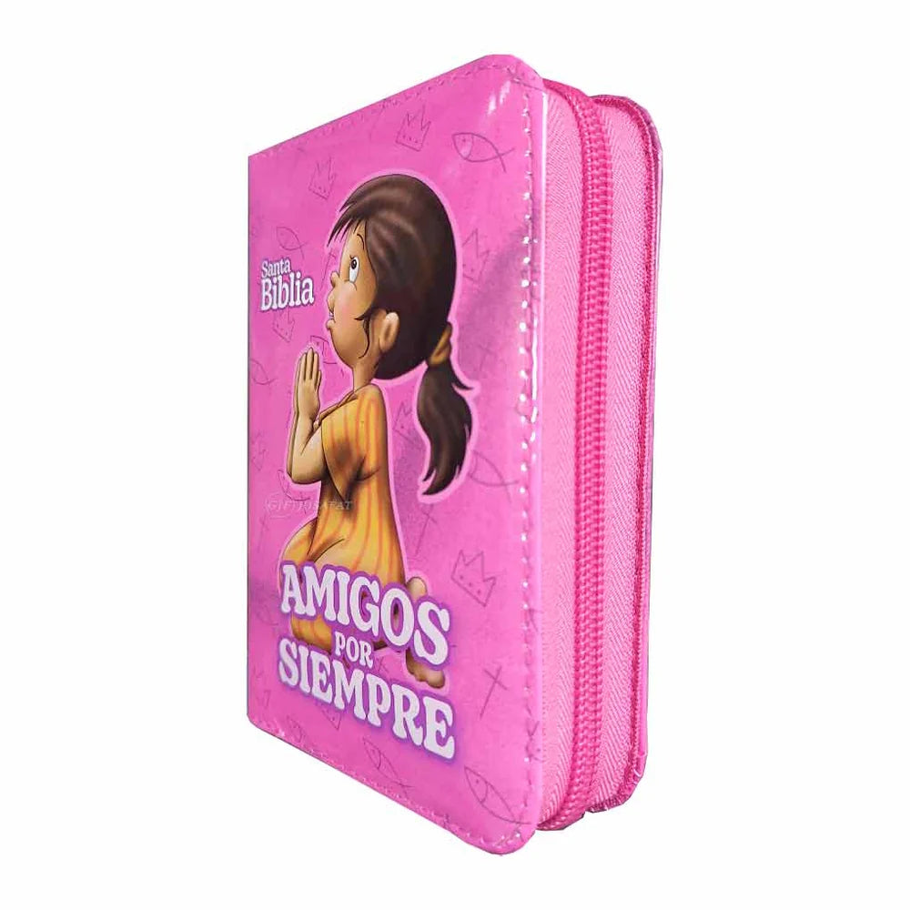Biblia para niños Amigos por Siempre RVR 1960 Cierre Color Rosa
