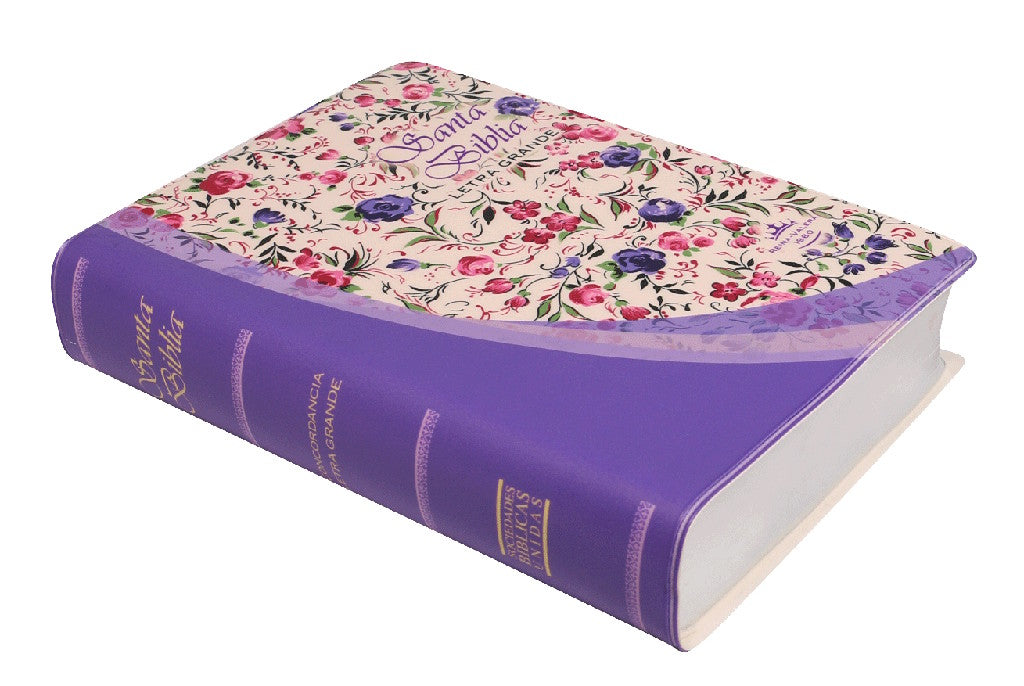 Biblia RVR 1960 compacta concordancia letra mediana lila flores