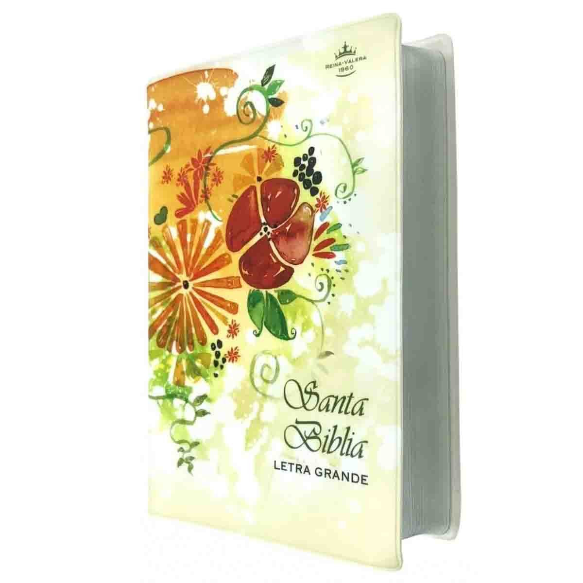 Biblia RVR 1960 compacta concordancia letra mediana crema flores
