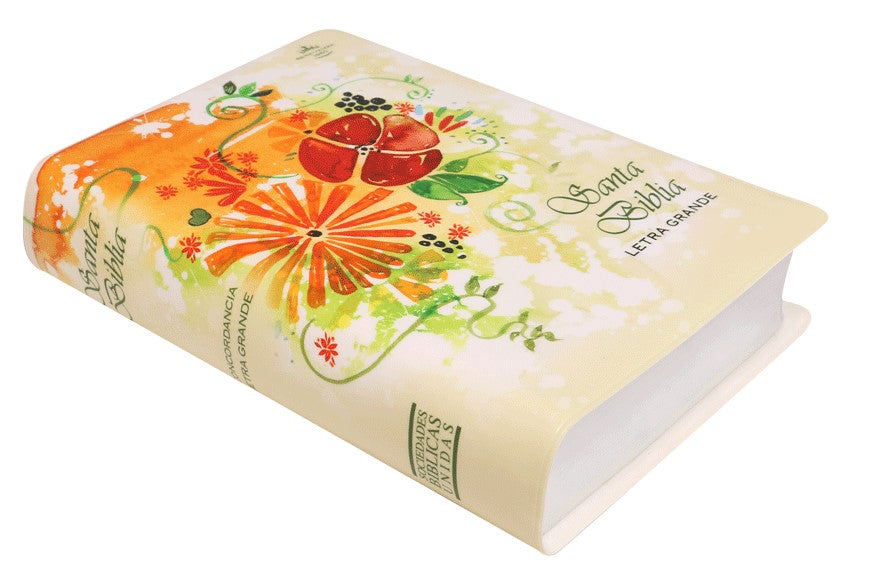 Biblia RVR 1960 compacta concordancia letra mediana crema flores
