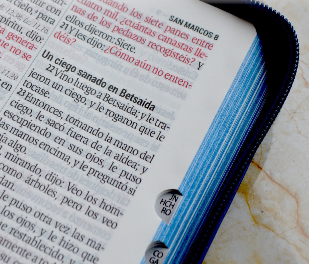 Biblia Reina Valera 1960 compacta letra grande 11 puntos canto azul índice