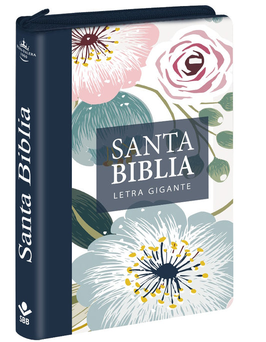 Biblia Reina Valera 1960 Letra gigante 14 puntos flores con cierre