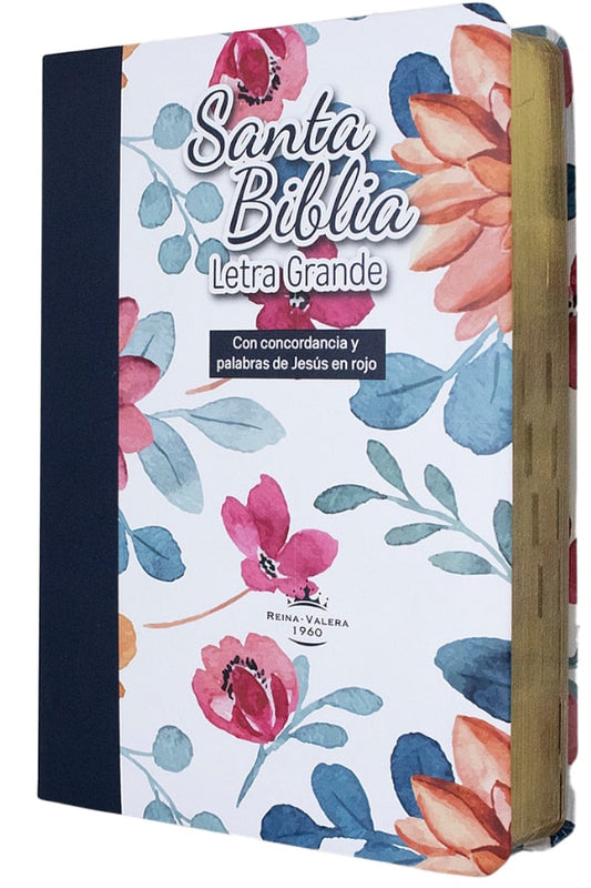 Biblia Reina Valera 1960 letra grande 12 puntos tapa semiflexible flores