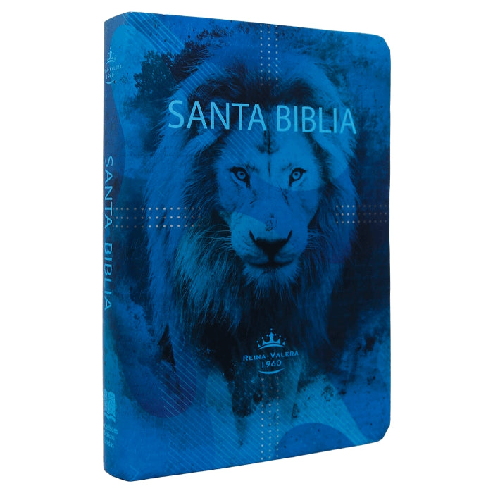 Biblia Reina Valera 1960 letra grande 12 puntos tapa semiflexible león azul