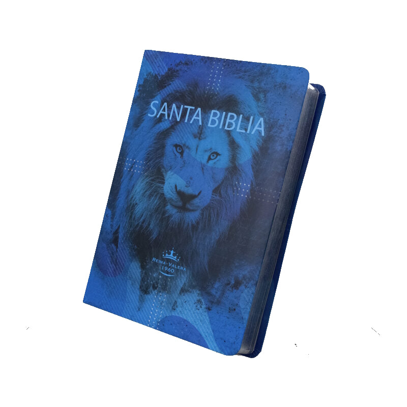 Biblia Reina Valera 1960 letra grande 12 puntos tapa semiflexible león azul