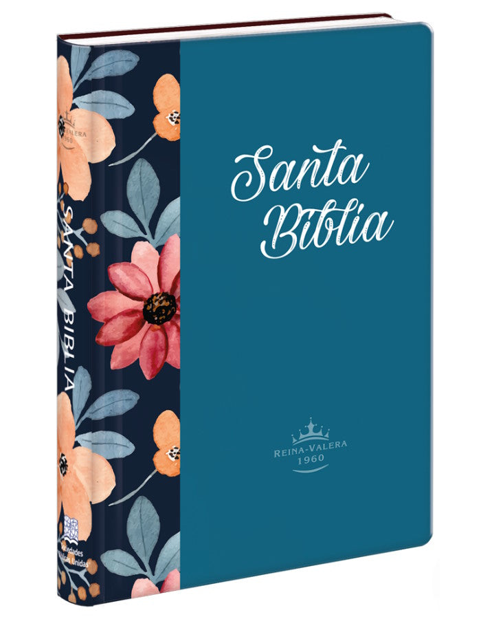 Biblia RVR1960 Letra Gigante Concordancia Semiflex Azul/flores