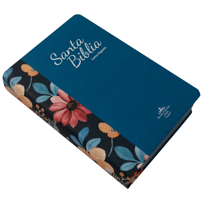 Biblia RVR1960 Letra Gigante Concordancia Semiflex Azul/flores