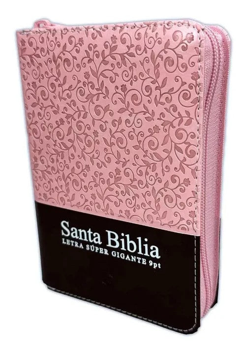 Biblia RVR1960 de bolsillo 9 puntos cierre e índice rosa marrón