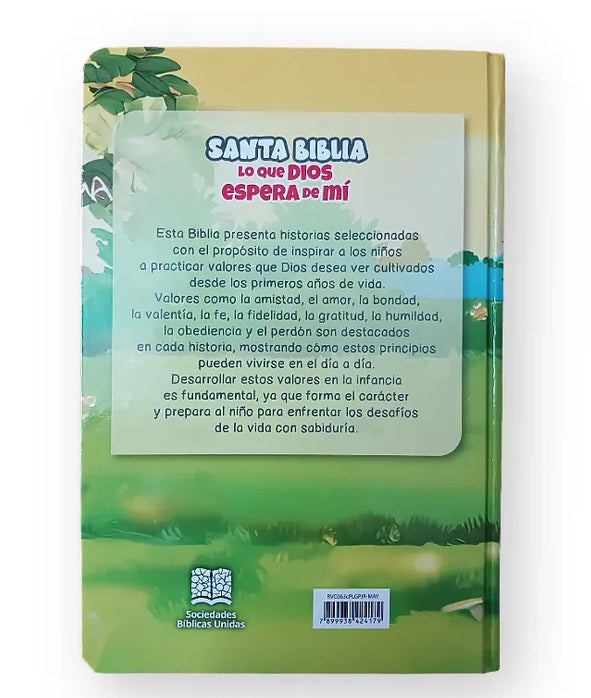 Biblia Infantil RVR 1960 Lo que Dios Espera de Mi, tapa dura, canto pintado y índice
