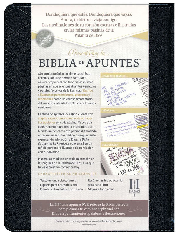 Biblia Reina Valera 1960 de apuntes negro, simil piel