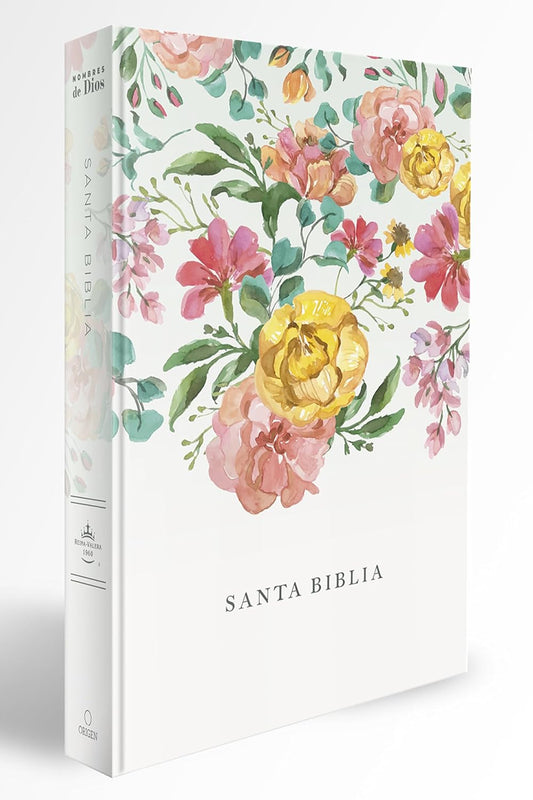 Biblia Reina Valera 1960 tamaño manual, tapa dura, flores rosadas