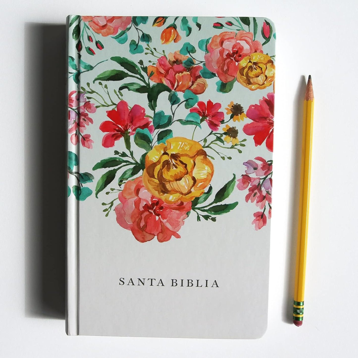 Biblia Reina Valera 1960 tamaño manual, tapa dura, flores rosadas