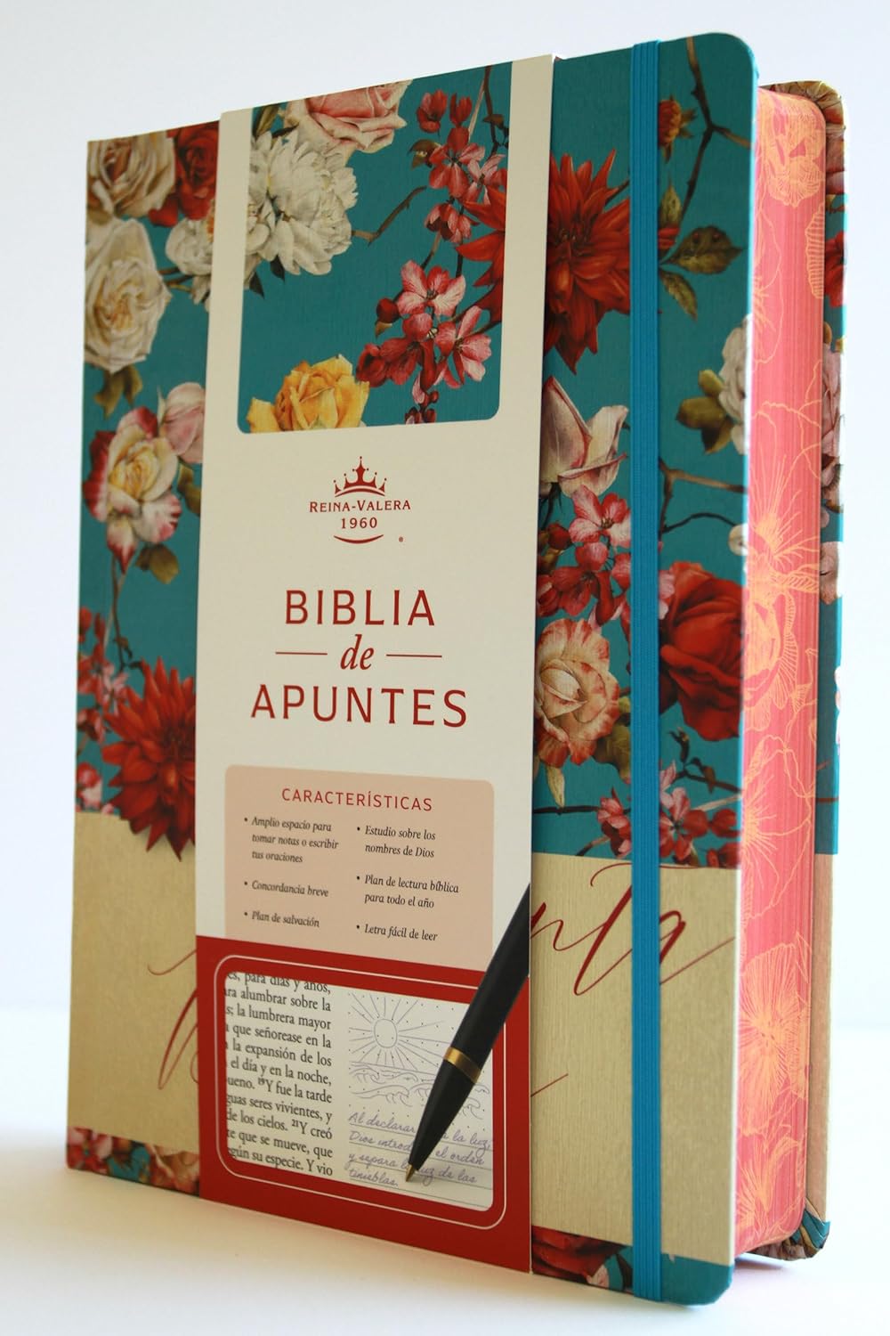 Biblia de Apuntes RVR 1960 Tapa dura, Azul celeste con flores, cantos pintados