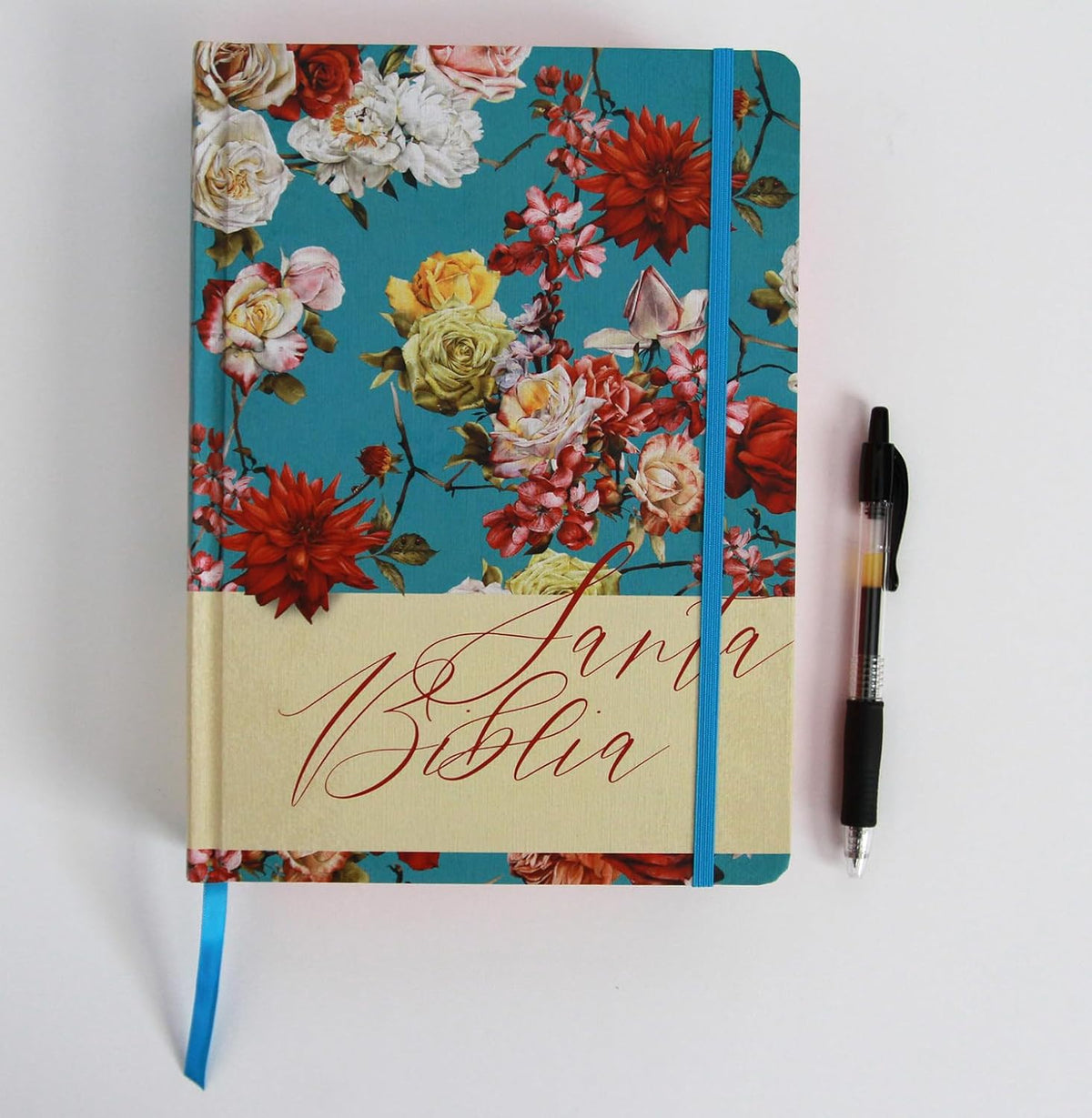Biblia de Apuntes RVR 1960 Tapa dura, Azul celeste con flores, cantos pintados
