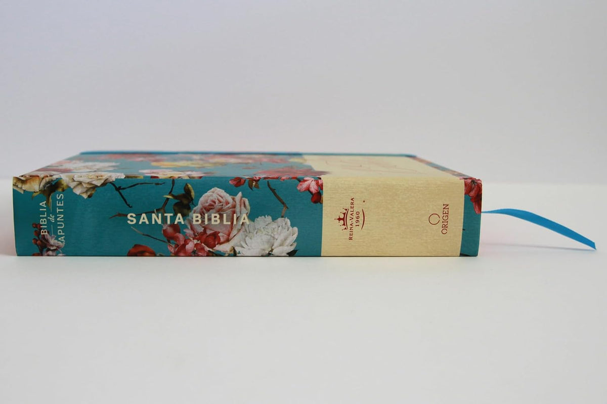 Biblia de Apuntes RVR 1960 Tapa dura, Azul celeste con flores, cantos pintados