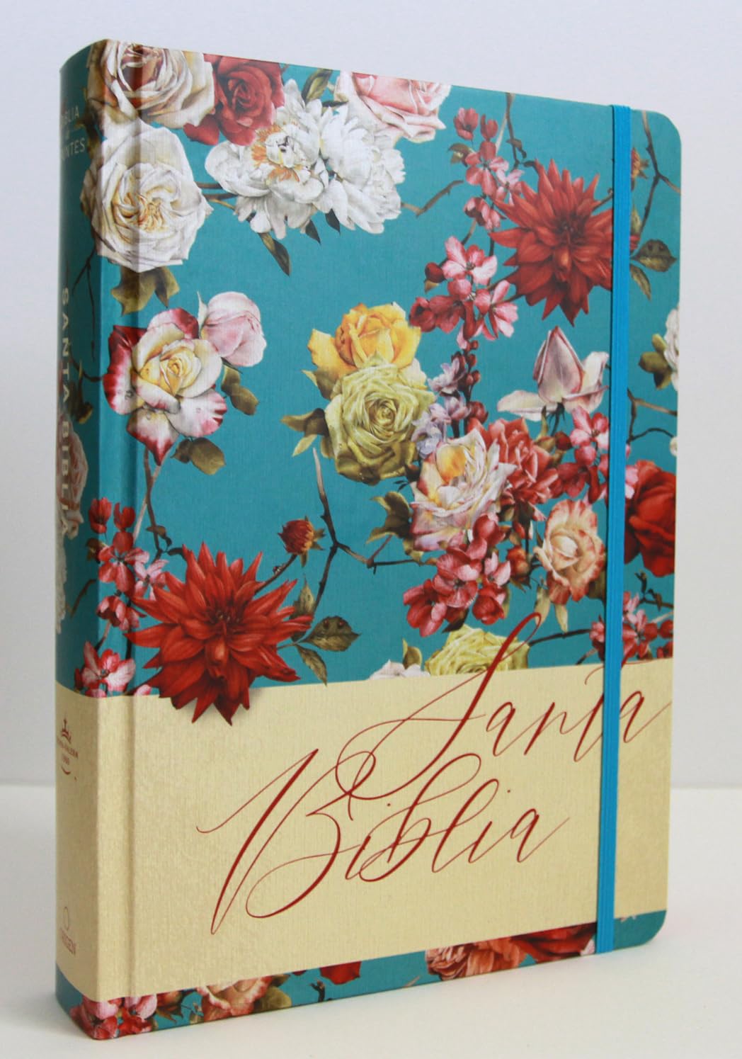 Biblia de Apuntes RVR 1960 Tapa dura, Azul celeste con flores, cantos pintados