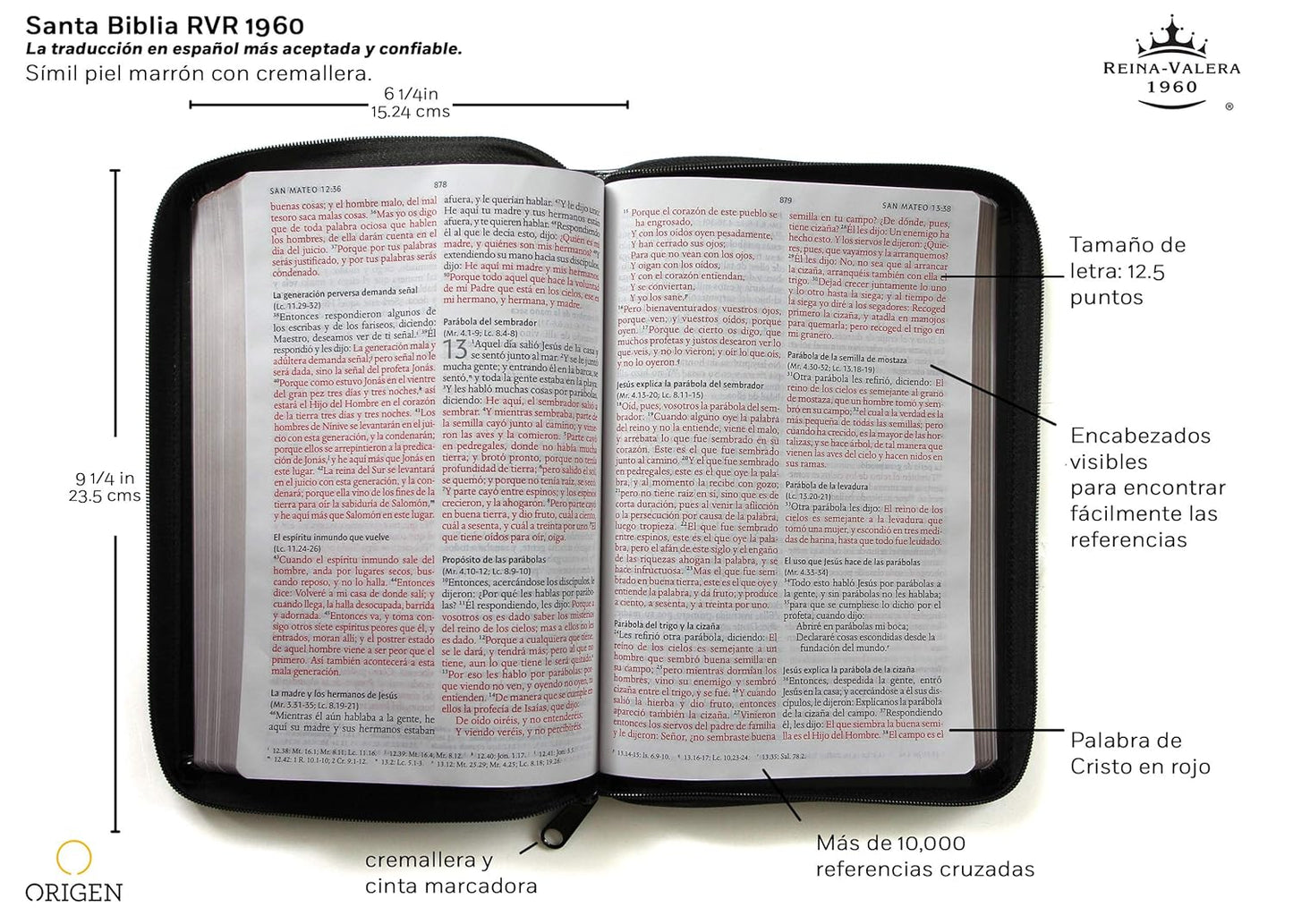 Biblia Reina Valera 1960 Tamaño grande, letra grande piel negra con cremallera