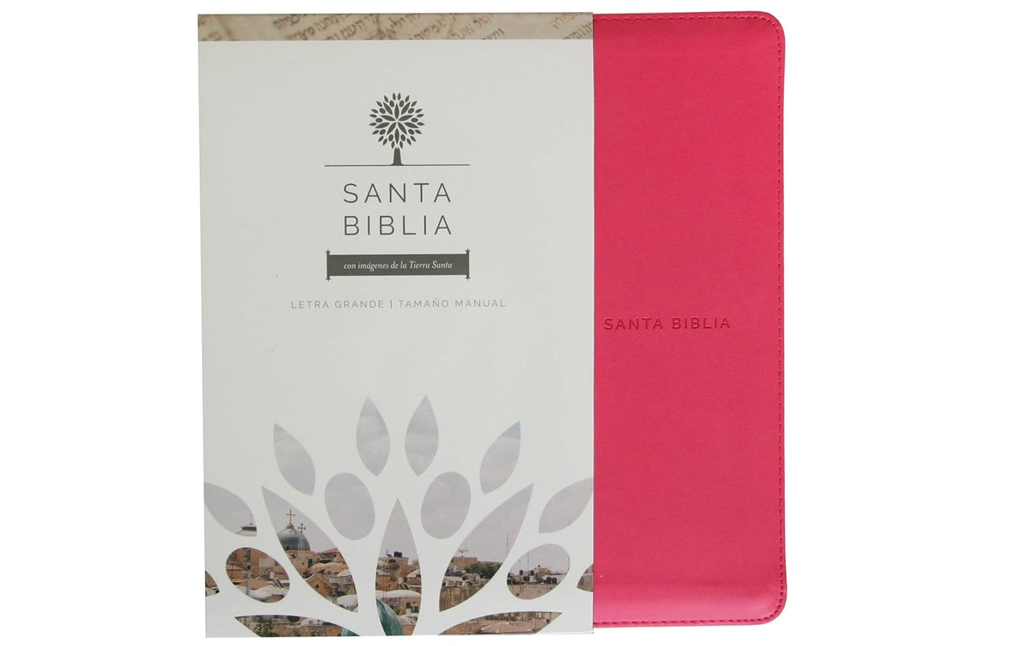 Biblia Reina Valera 1960 letra grande. Símil piel fucsia, cierre, tamaño manual