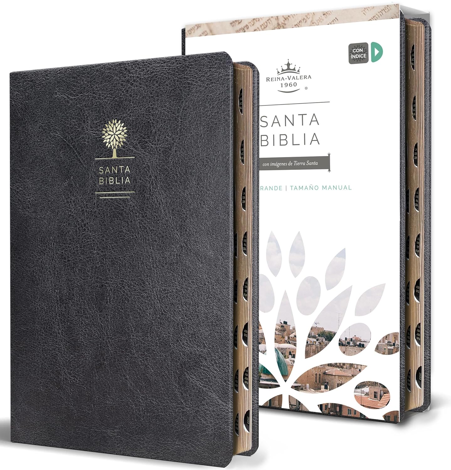 Biblia Reina Valera 1960 letra grande. Símil piel negro, índice, tamaño manual