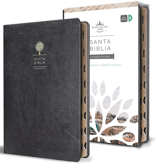 Biblia Reina Valera 1960 letra grande. Símil piel negro, índice, tamaño manual