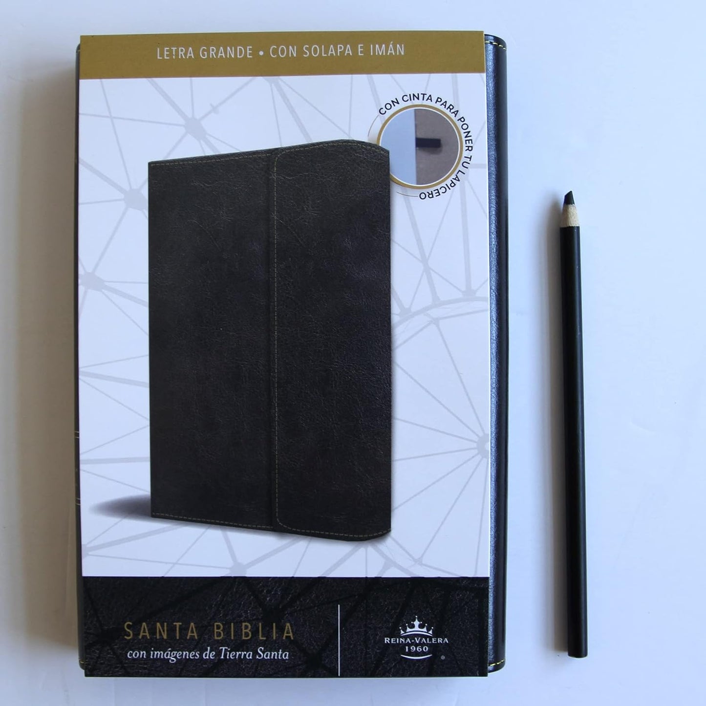 Biblia RVR 1960 letra grande tamaño manual, simil piel con solapa y imán