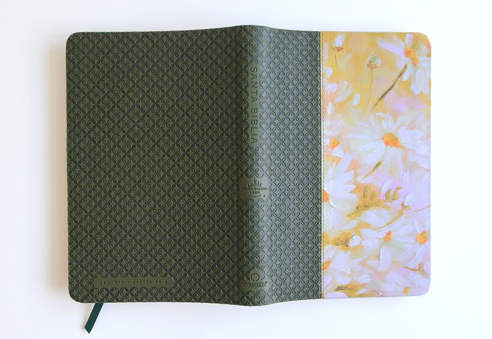 Biblia Reina Valera 1960 letra grande. Piel verde con flores, tamaño manual