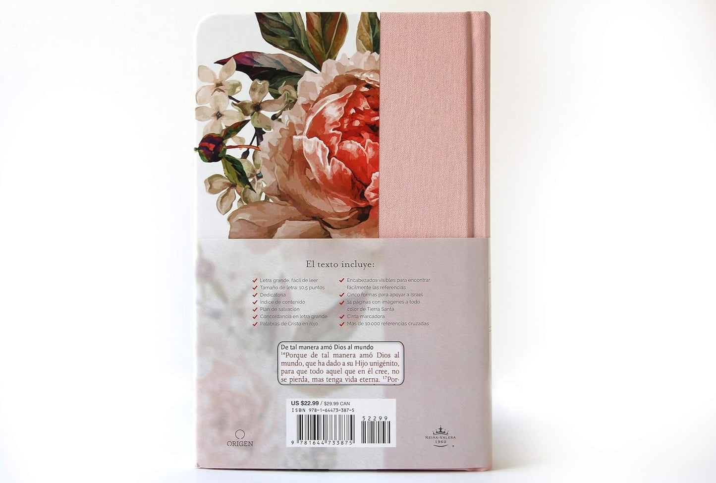 Biblia Reina Valera 1960 letra grande. Tapa Dura, Tela rosada con flores, tamaño manual