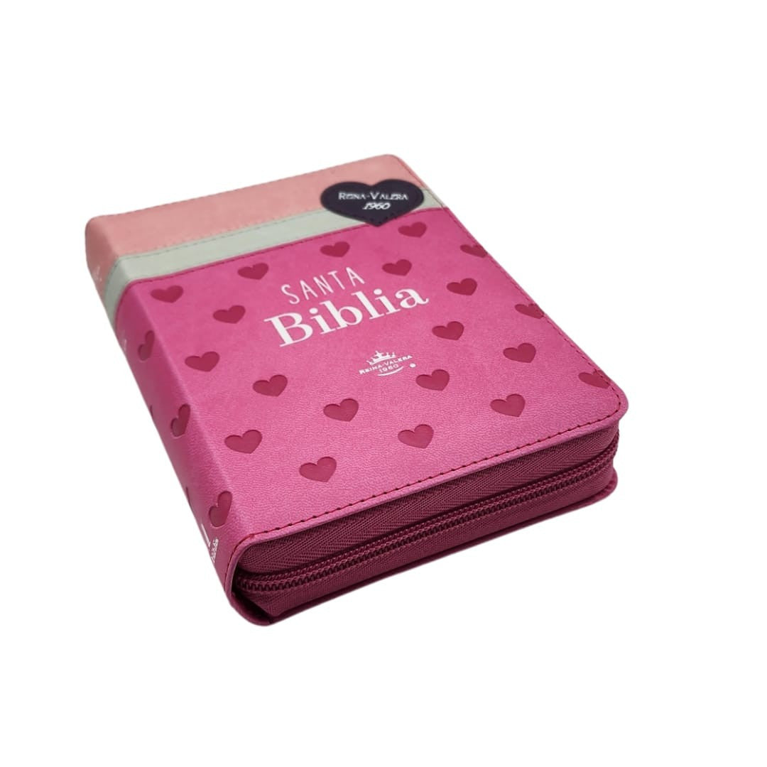 Biblia RVR60  de bolsilo cierre Fucsia con corazones