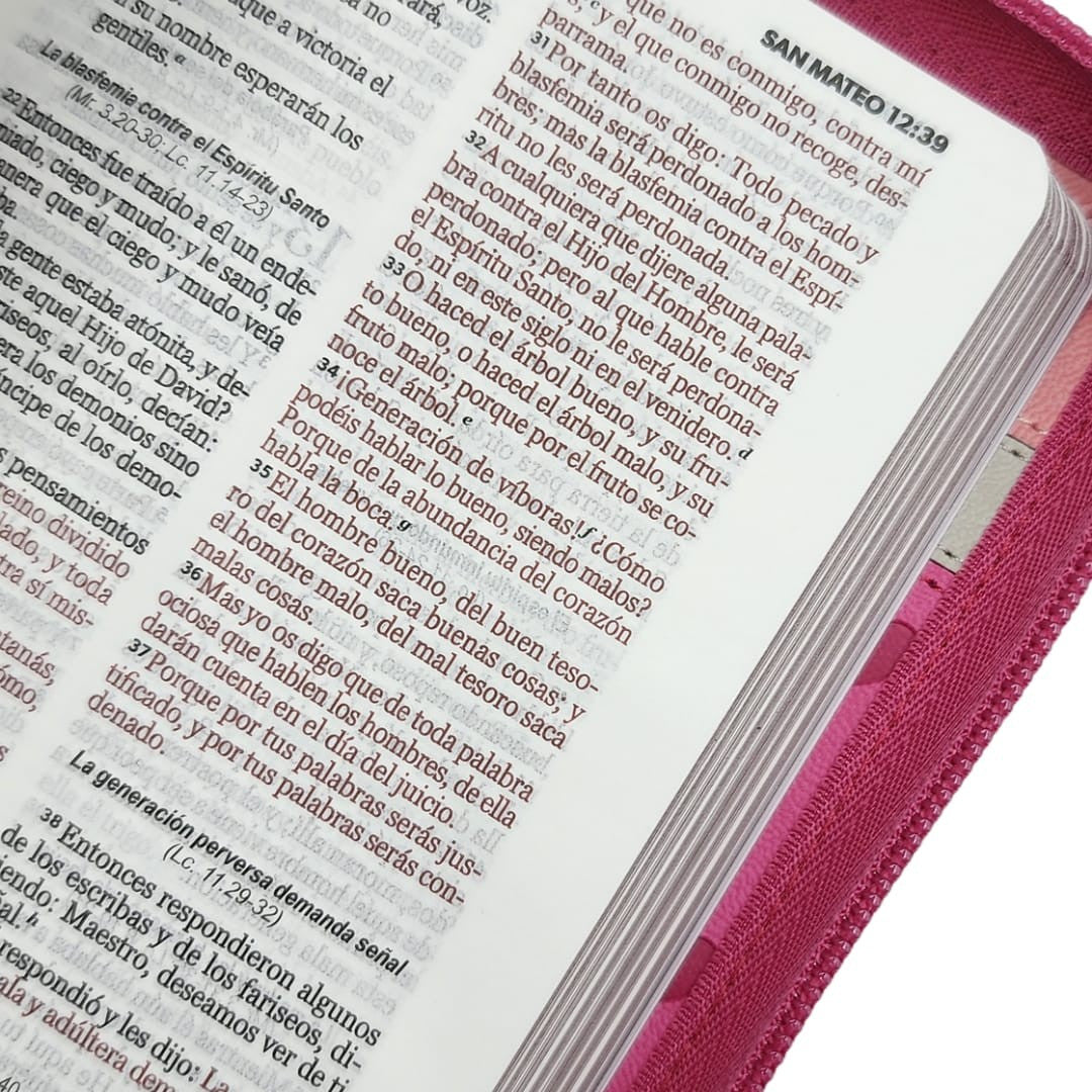 Biblia RVR60  de bolsilo cierre Fucsia con corazones